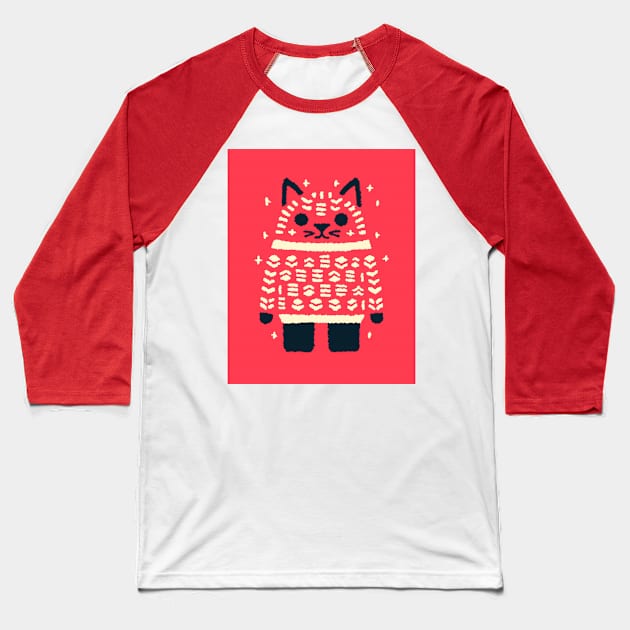Cute Cat In Christmas Sweater Baseball T-Shirt by DustedDesigns